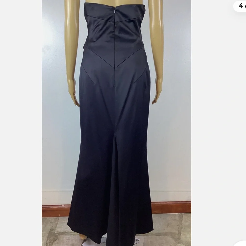 Coast Women’s Black Satin Strapless Evening Long Dress Front Modern Ruffles 8